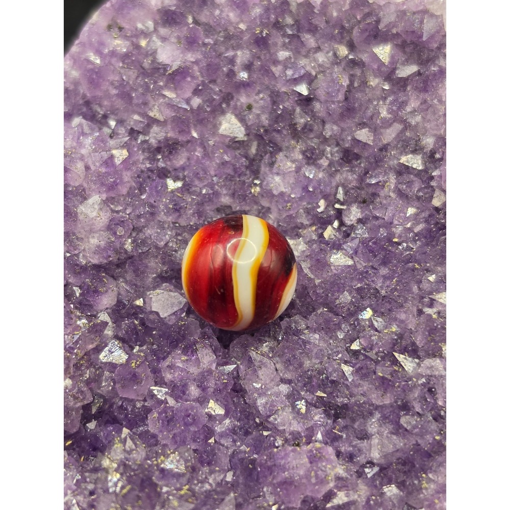 Vintage Beautiful Two Toned Red & White Stripe/Swirl HTF Marble Akro oxblood